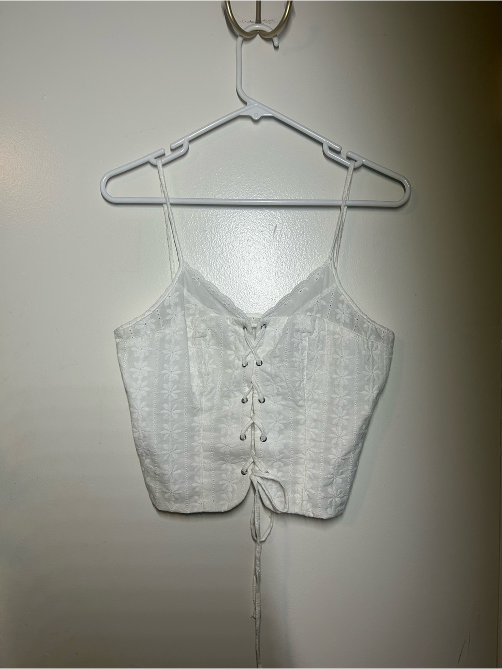 Sincerely Jules White Lace-Up Eyelet Camisole